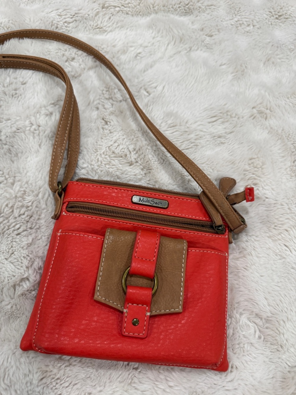 mundi Red Crossbody Bag with Brown Strap and Accent